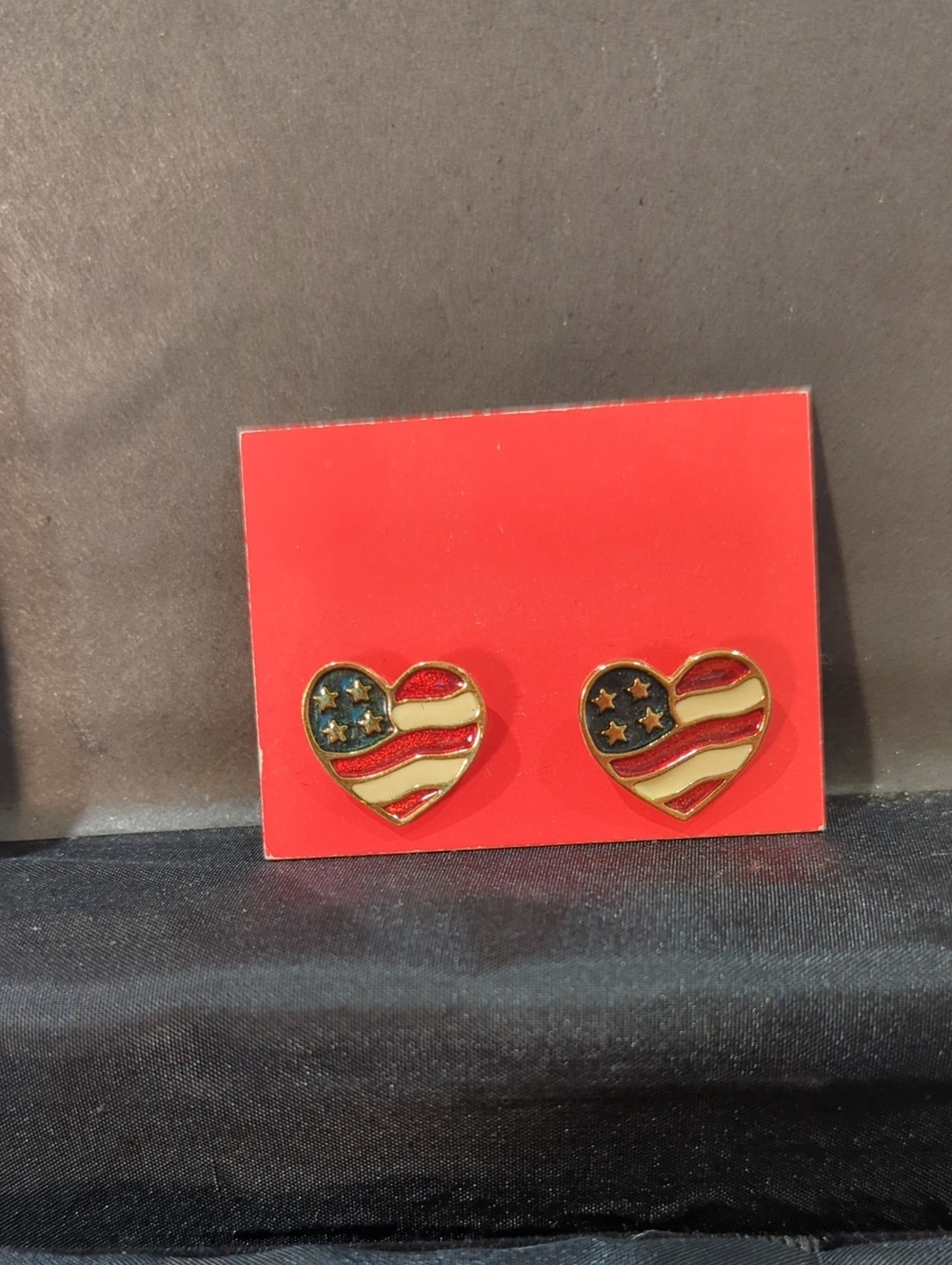 Avon Gold-Tone Heart Flag Stud Earrings - Red White Blue